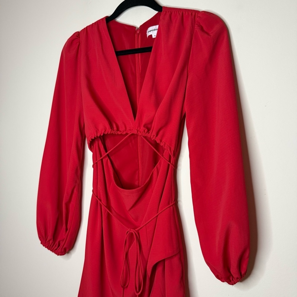 SUPERDOWN Selene Red Valentine’s Day Sexy Cut Out Longsleeve Mini Dress - Picture 3 of 8